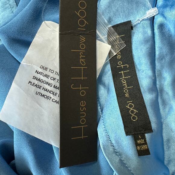 House of Harlow Dusty Blue Satin Oversize Button Down Shirt SMALL Boxy $158 NEW - Picture 7 of 7